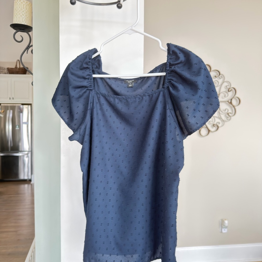 Ann Taylor Dark Blue Textured Blouse